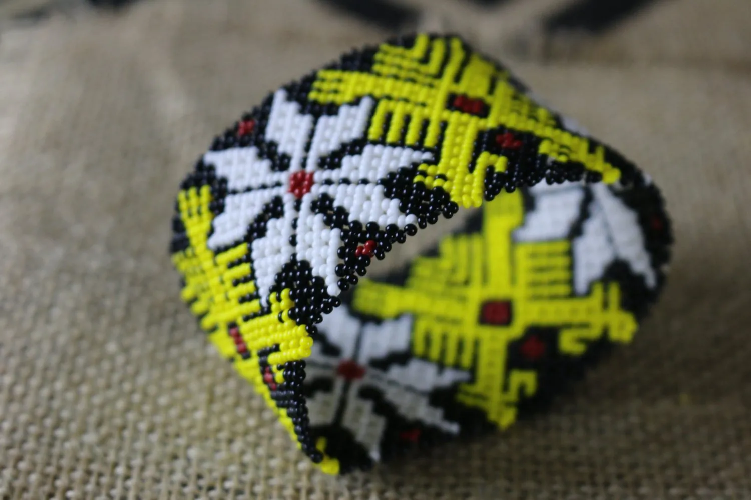 Art# K290  3  inch. Original Kayapo Traditional Peyote stitch Beaded Bracelet from Brazil.