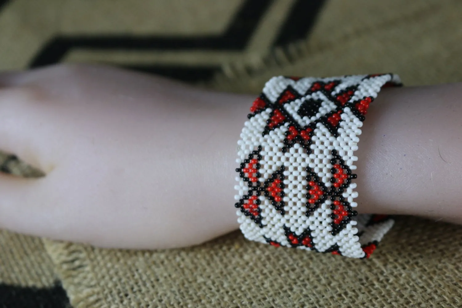 Art# K292  3  inch. Original Kayapo Traditional Peyote stitch Beaded Bracelet from Brazil.