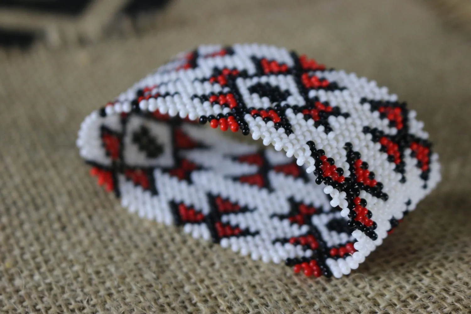 Art# K292  3  inch. Original Kayapo Traditional Peyote stitch Beaded Bracelet from Brazil.