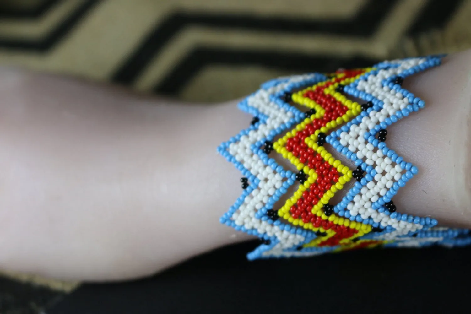 Art#  K293  3  inch. Original Kayapo Traditional Peyote stitch Beaded Bracelet from Brazil.
