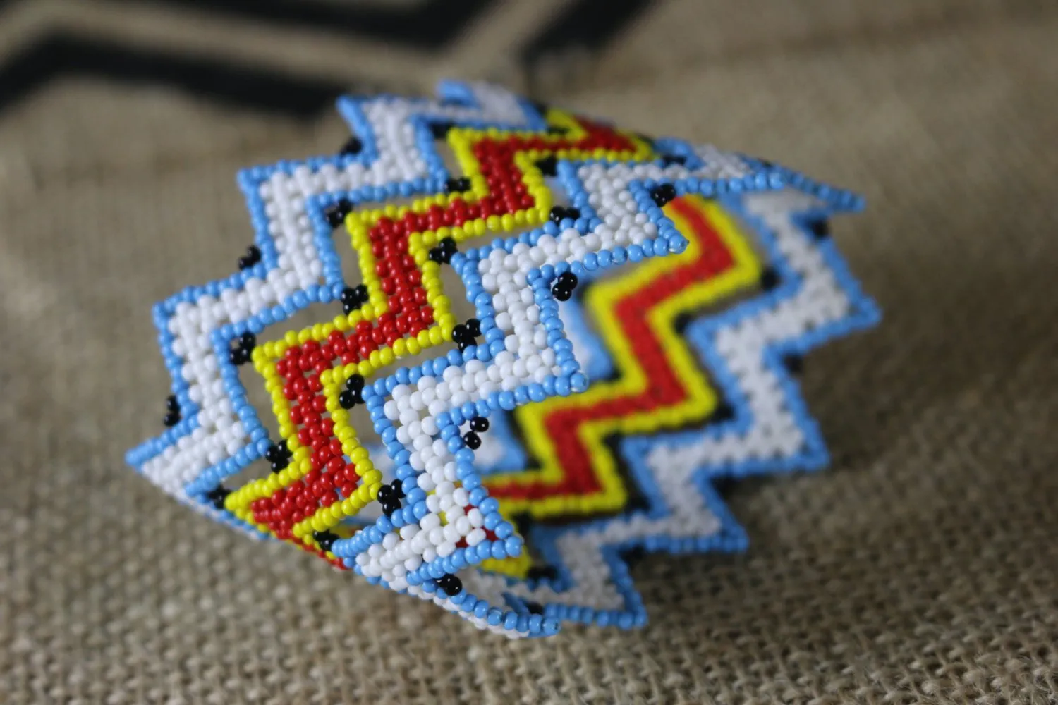 Art#  K293  3  inch. Original Kayapo Traditional Peyote stitch Beaded Bracelet from Brazil.