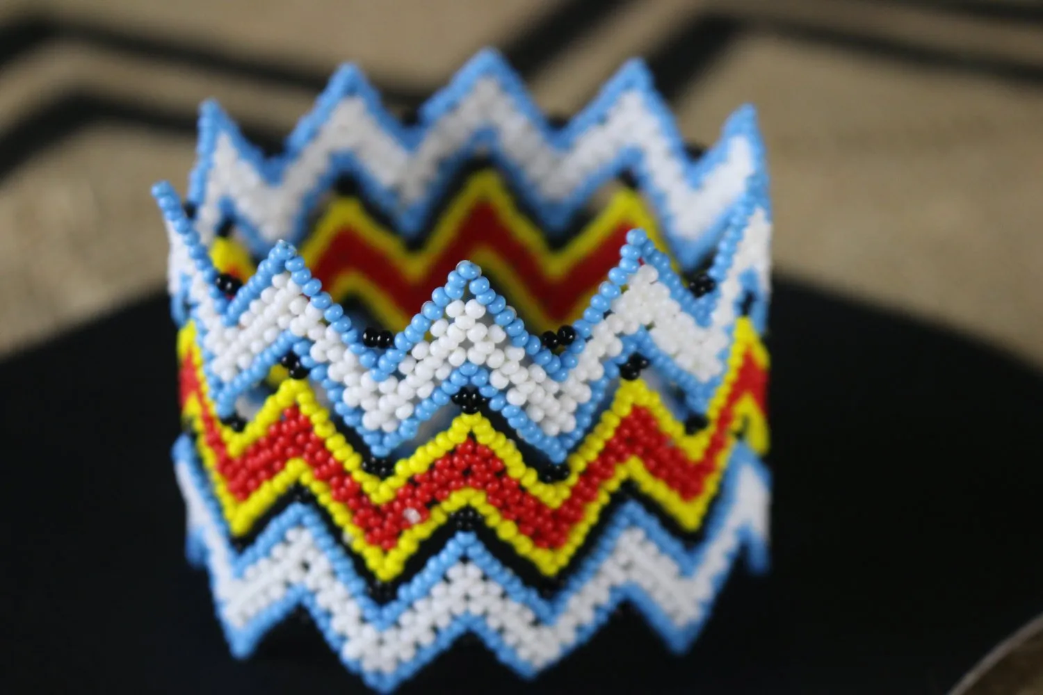Art#  K293  3  inch. Original Kayapo Traditional Peyote stitch Beaded Bracelet from Brazil.