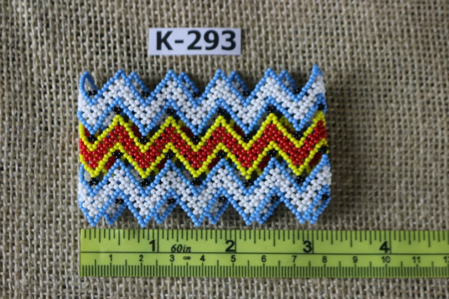 Art#  K293  3  inch. Original Kayapo Traditional Peyote stitch Beaded Bracelet from Brazil.