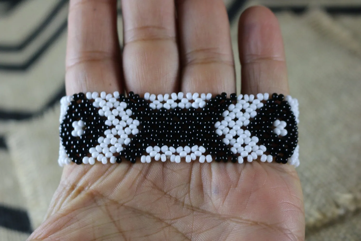 Art# K303  3.5   inch. Original Kayapo Traditional Peyote stitch Beaded Bracelet from Brazil.