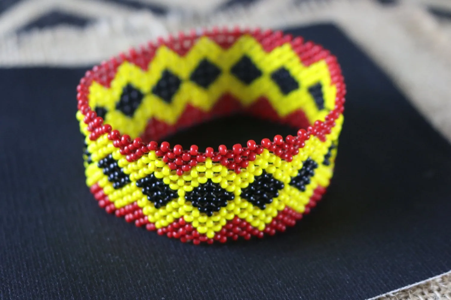 Art# K306  3.5   inch. Original Kayapo Traditional Peyote stitch Beaded Bracelet from Brazil.