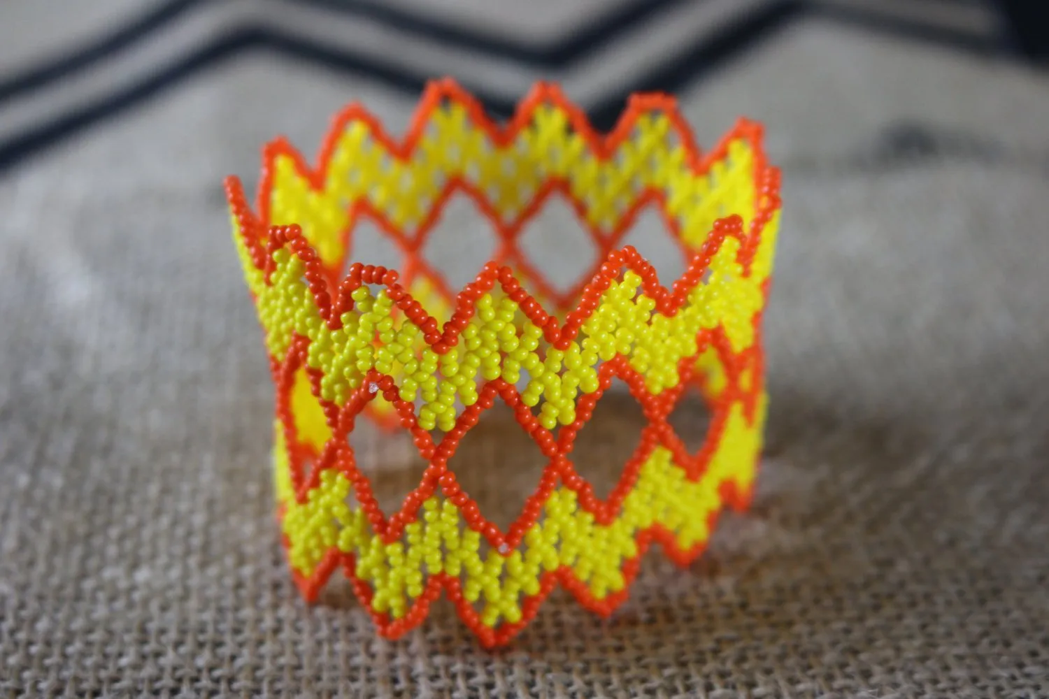 Art# K313  3  inch. Original Kayapo Traditional Peyote stitch Beaded Bracelet from Brazil.