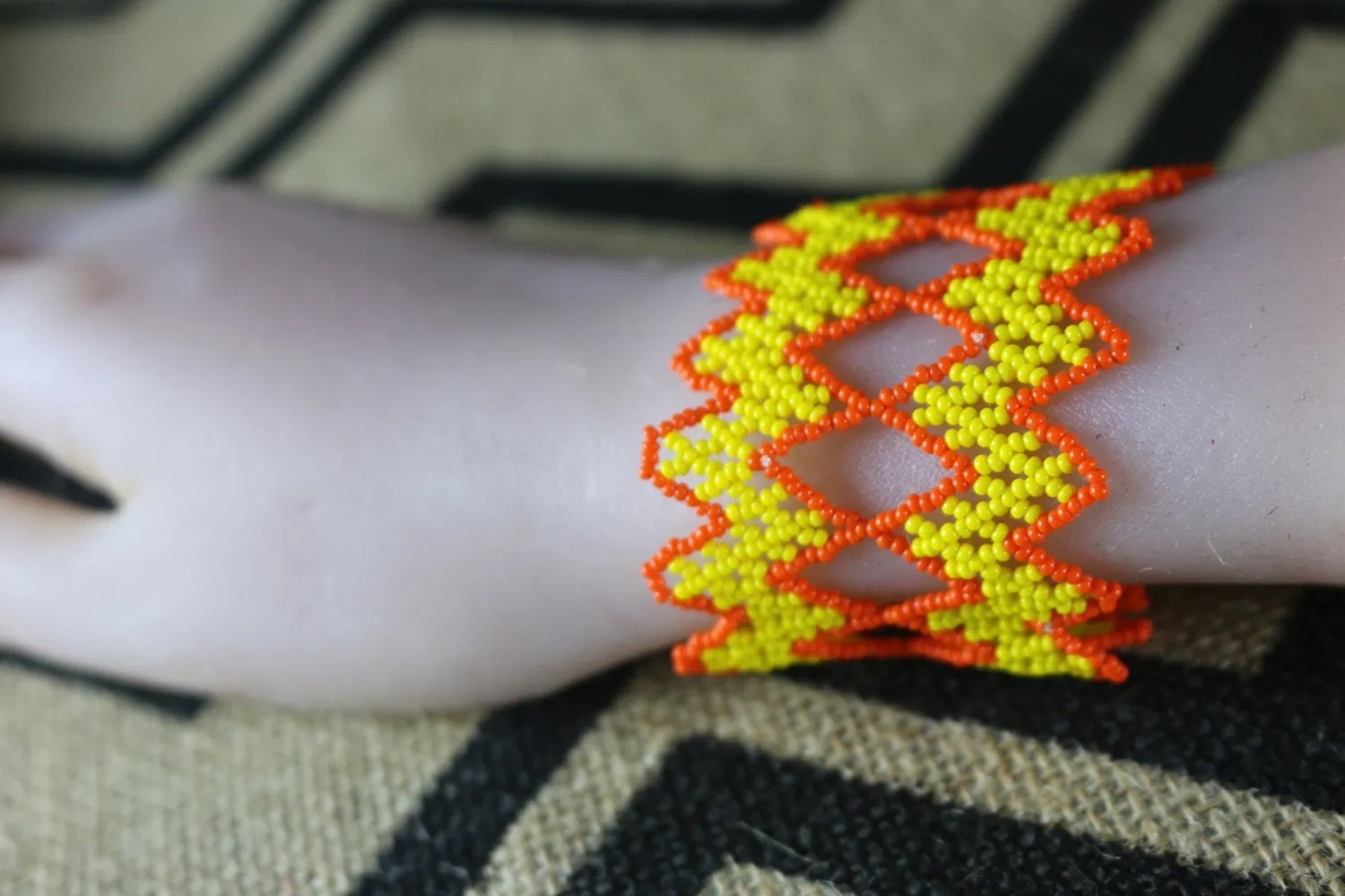Art# K313  3  inch. Original Kayapo Traditional Peyote stitch Beaded Bracelet from Brazil.