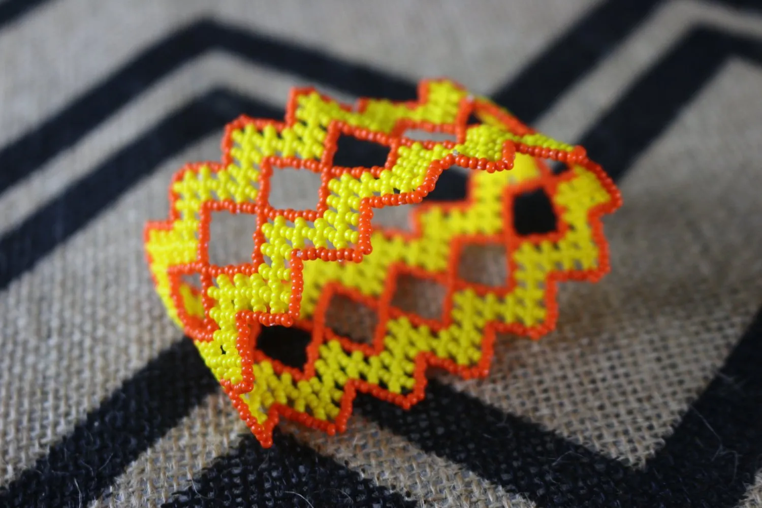 Art# K313  3  inch. Original Kayapo Traditional Peyote stitch Beaded Bracelet from Brazil.