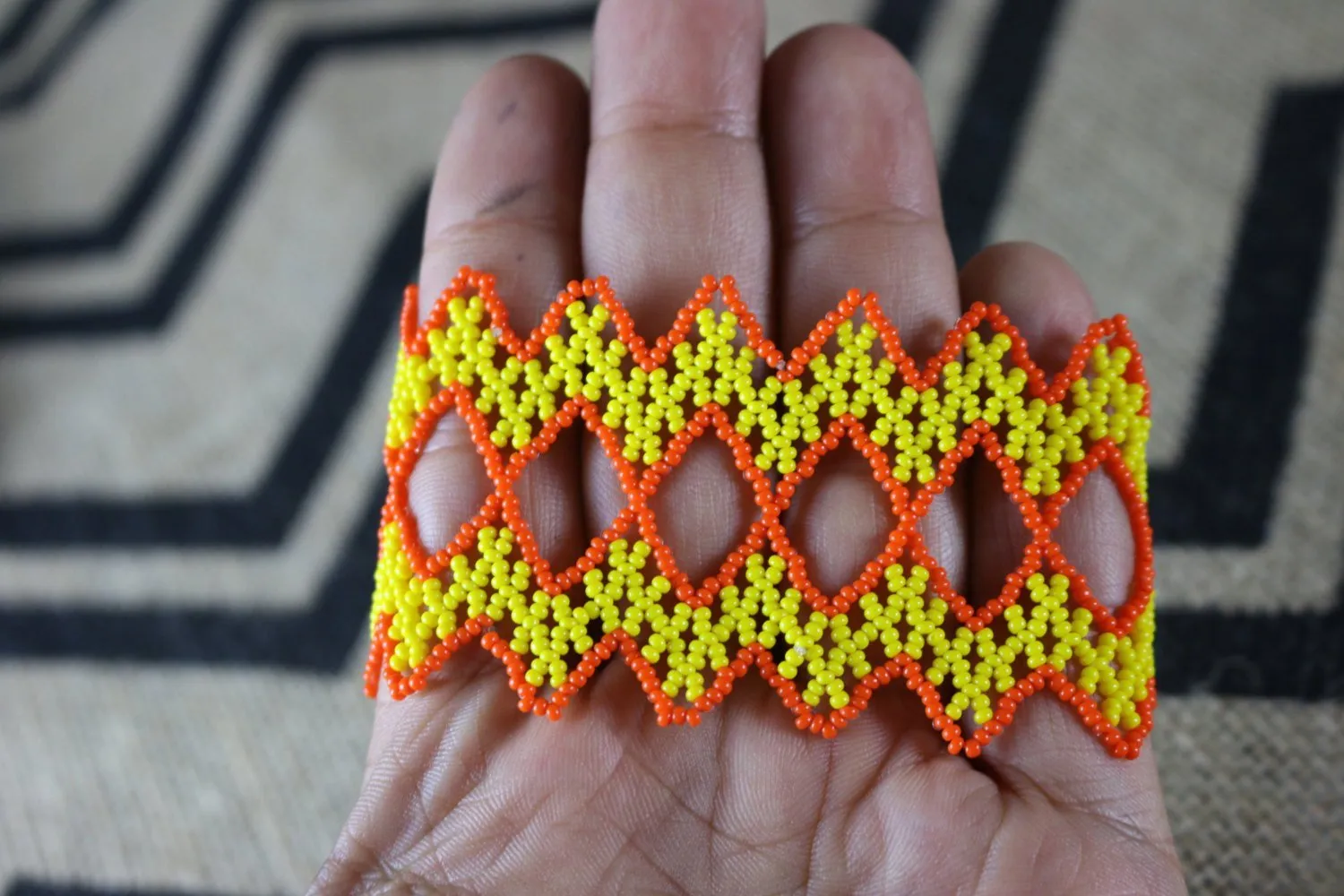 Art# K313  3  inch. Original Kayapo Traditional Peyote stitch Beaded Bracelet from Brazil.