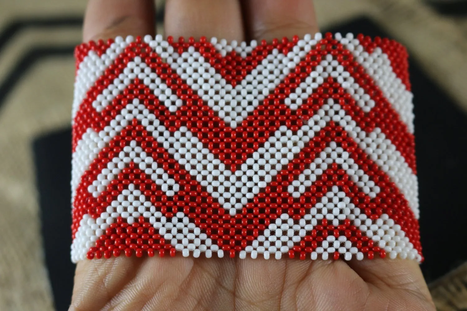 Art# K316  3  inch. Original Kayapo Traditional Peyote stitch Beaded Bracelet from Brazil.