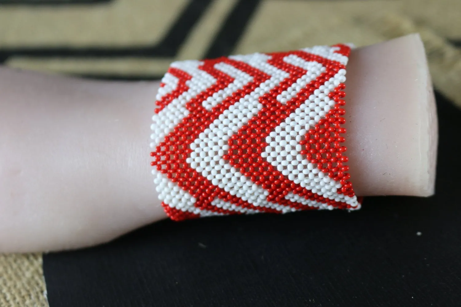 Art# K316  3  inch. Original Kayapo Traditional Peyote stitch Beaded Bracelet from Brazil.