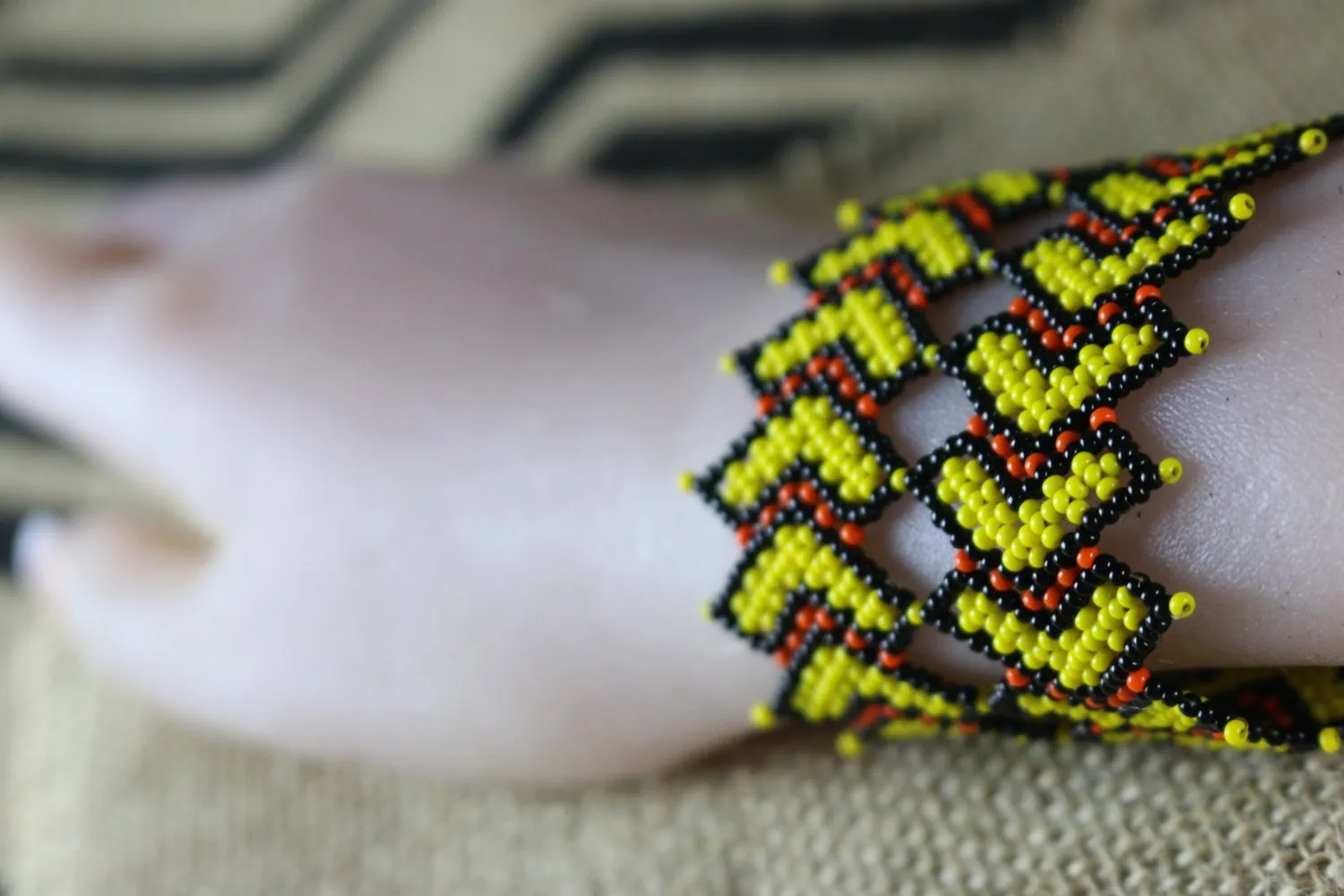 Art# K342  2.5  inch. Original Kayapo Traditional Peyote stitch Beaded Bracelet from Brazil