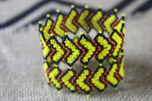 Art# K342  2.5  inch. Original Kayapo Traditional Peyote stitch Beaded Bracelet from Brazil