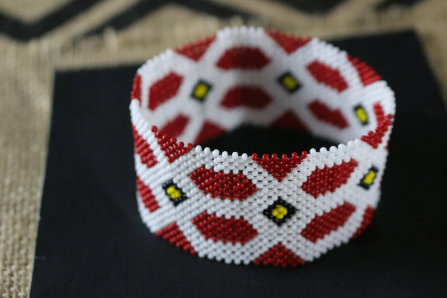 Art# K344  4 inch. Original Kayapo Traditional Peyote stitch Beaded Bracelet from Brazil