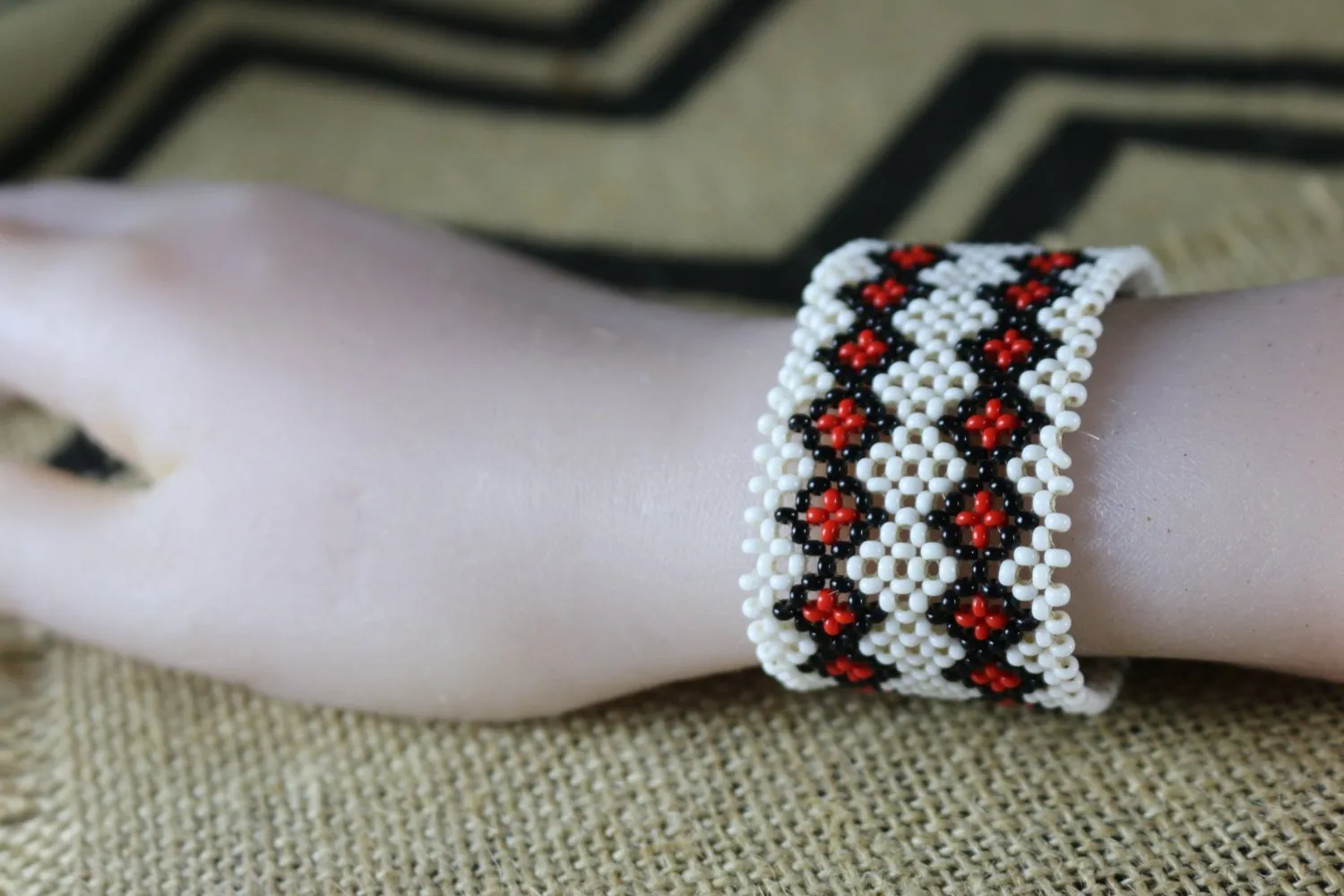 Art# K367  3   inch. Original Kayapo Traditional Peyote stitch Beaded Bracelet from Brazil