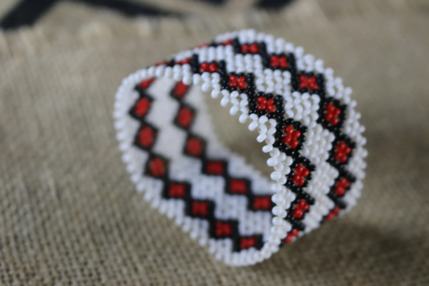 Art# K367  3   inch. Original Kayapo Traditional Peyote stitch Beaded Bracelet from Brazil
