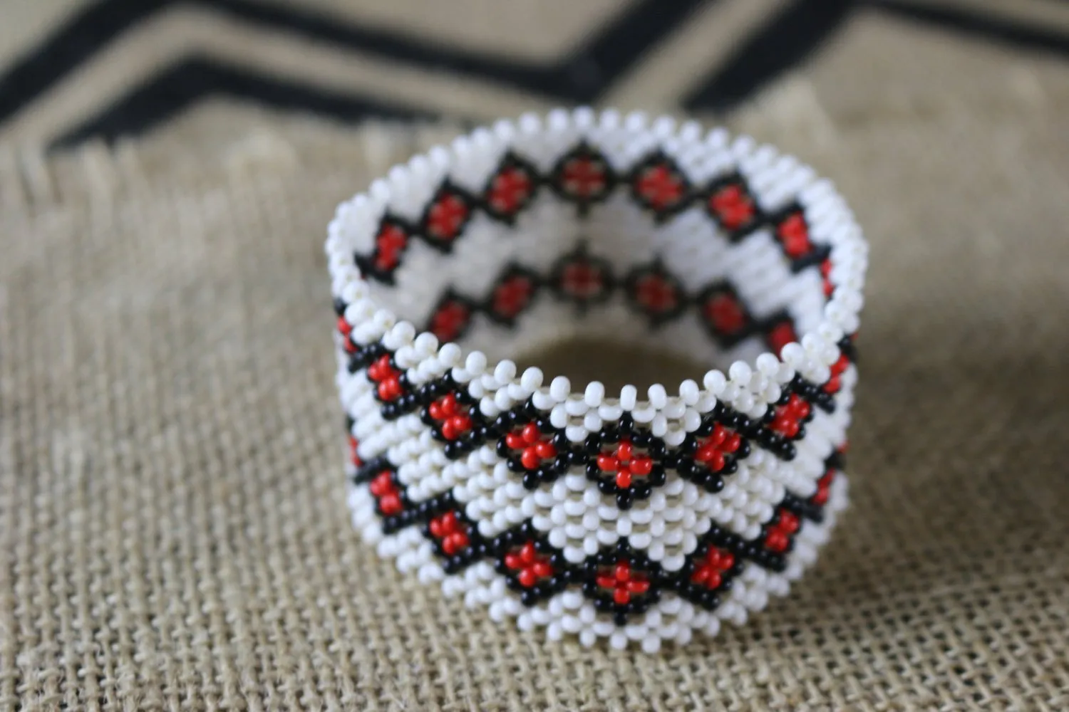 Art# K367  3   inch. Original Kayapo Traditional Peyote stitch Beaded Bracelet from Brazil
