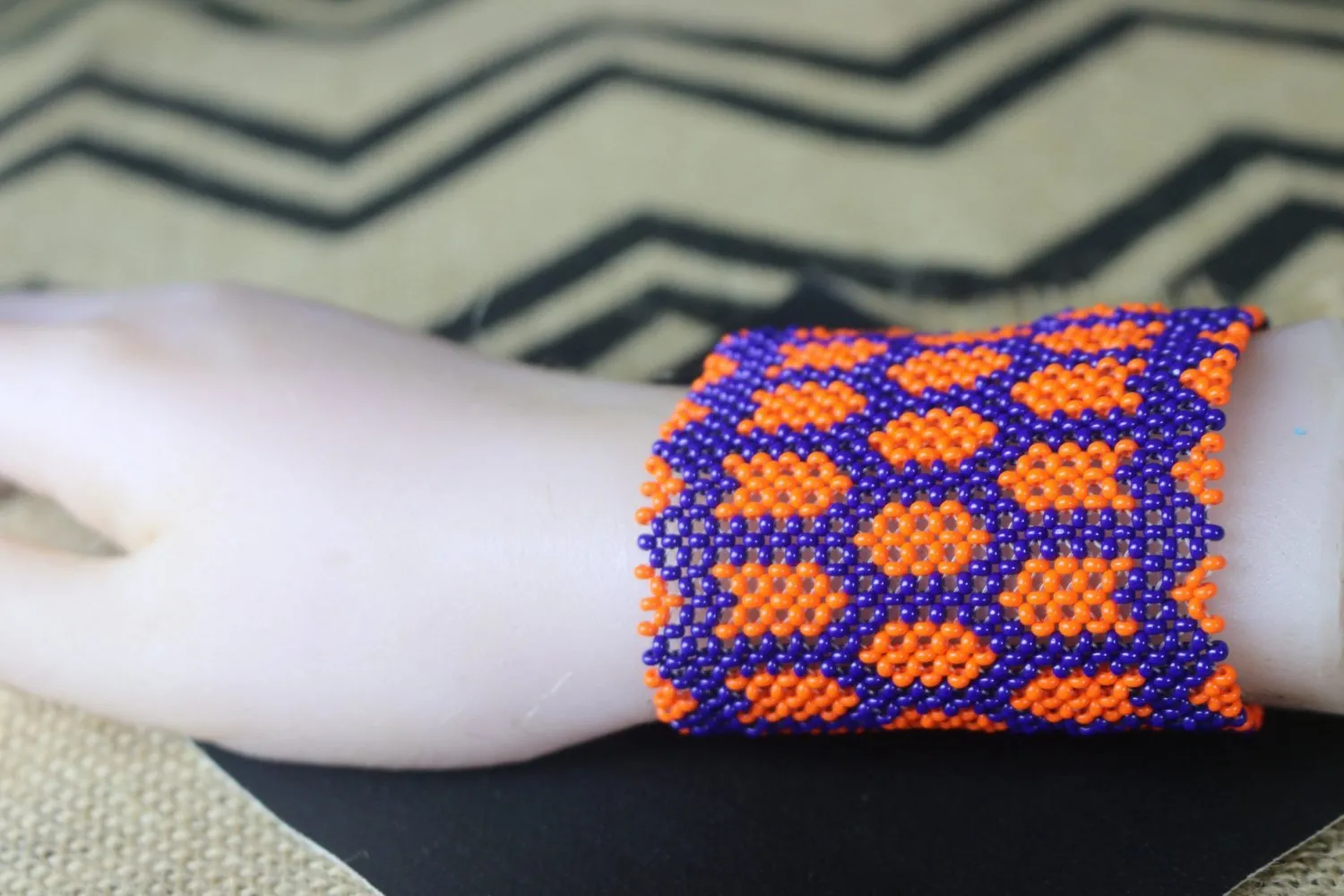 Art# K37  3.5  inch Original Kayapo Traditional Peyote stitch Beaded Bracelet from Brazil.