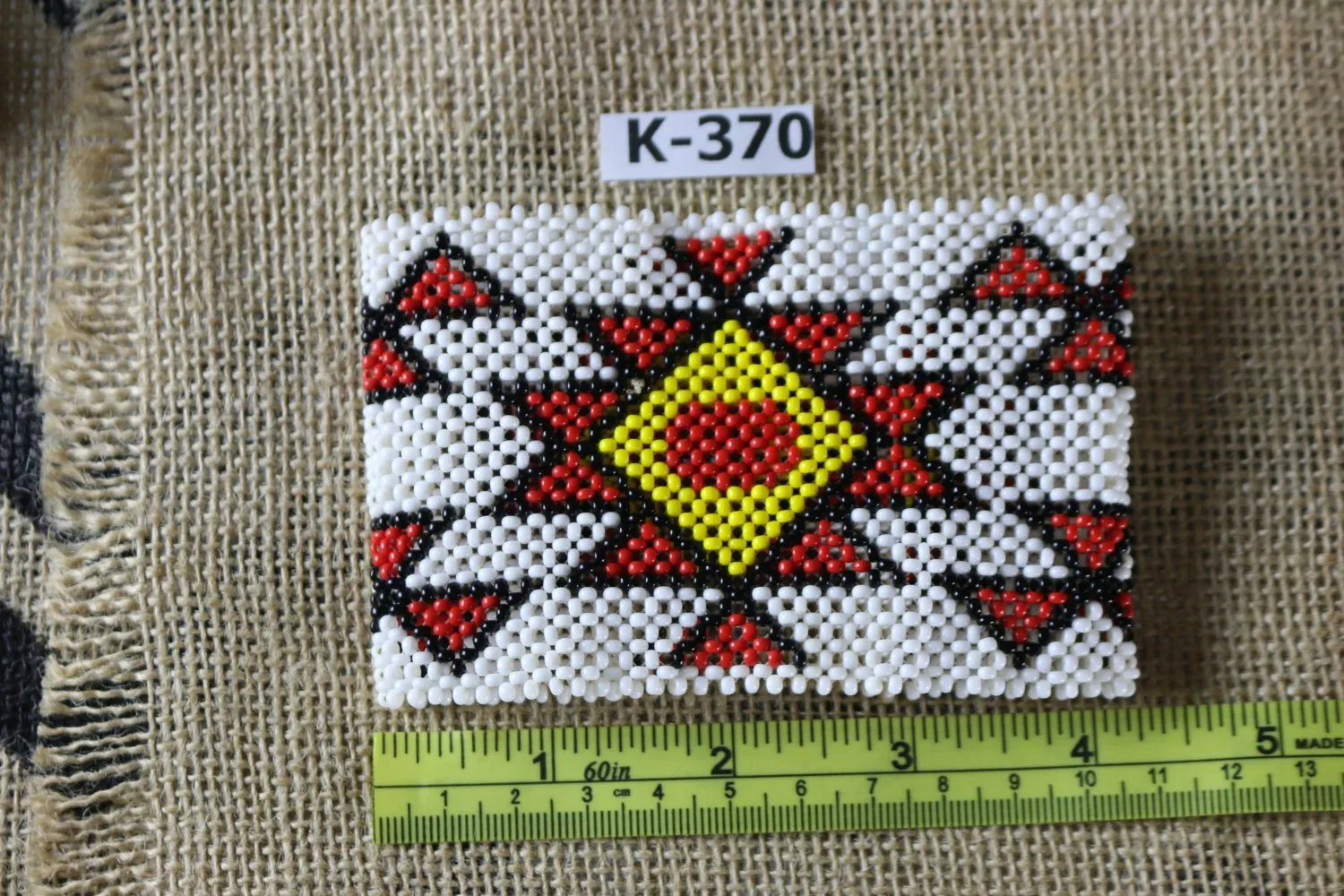 Art#  K370  4   inch. Original Kayapo Traditional Peyote stitch Beaded Bracelet from Brazil