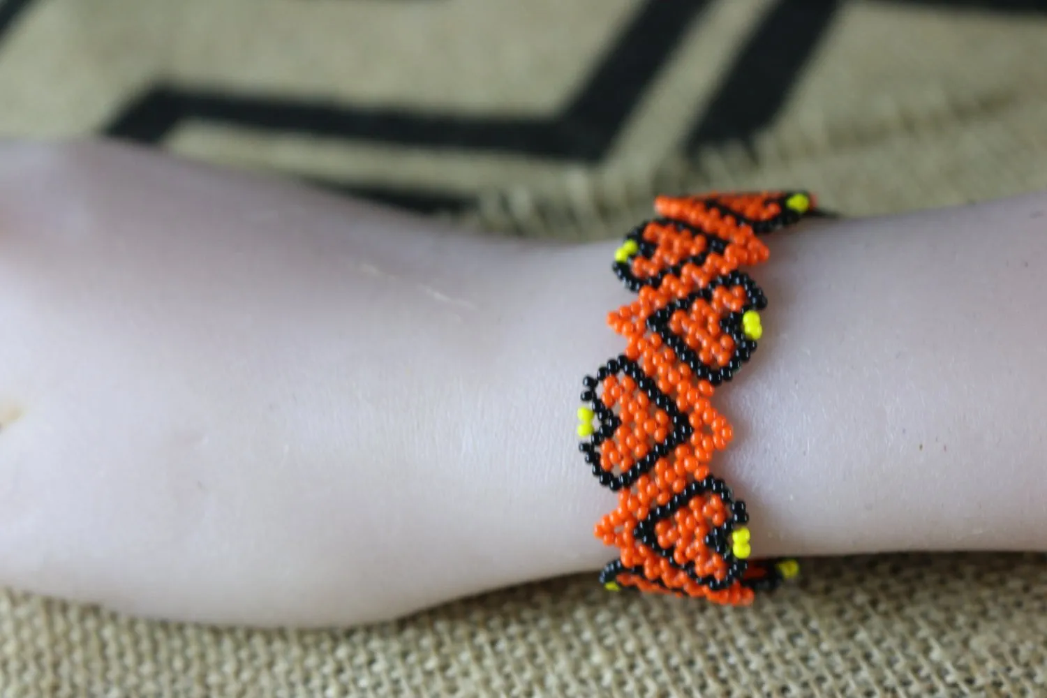 Art# K374  3   inch. Original Kayapo Traditional Peyote stitch Beaded Bracelet from Brazil