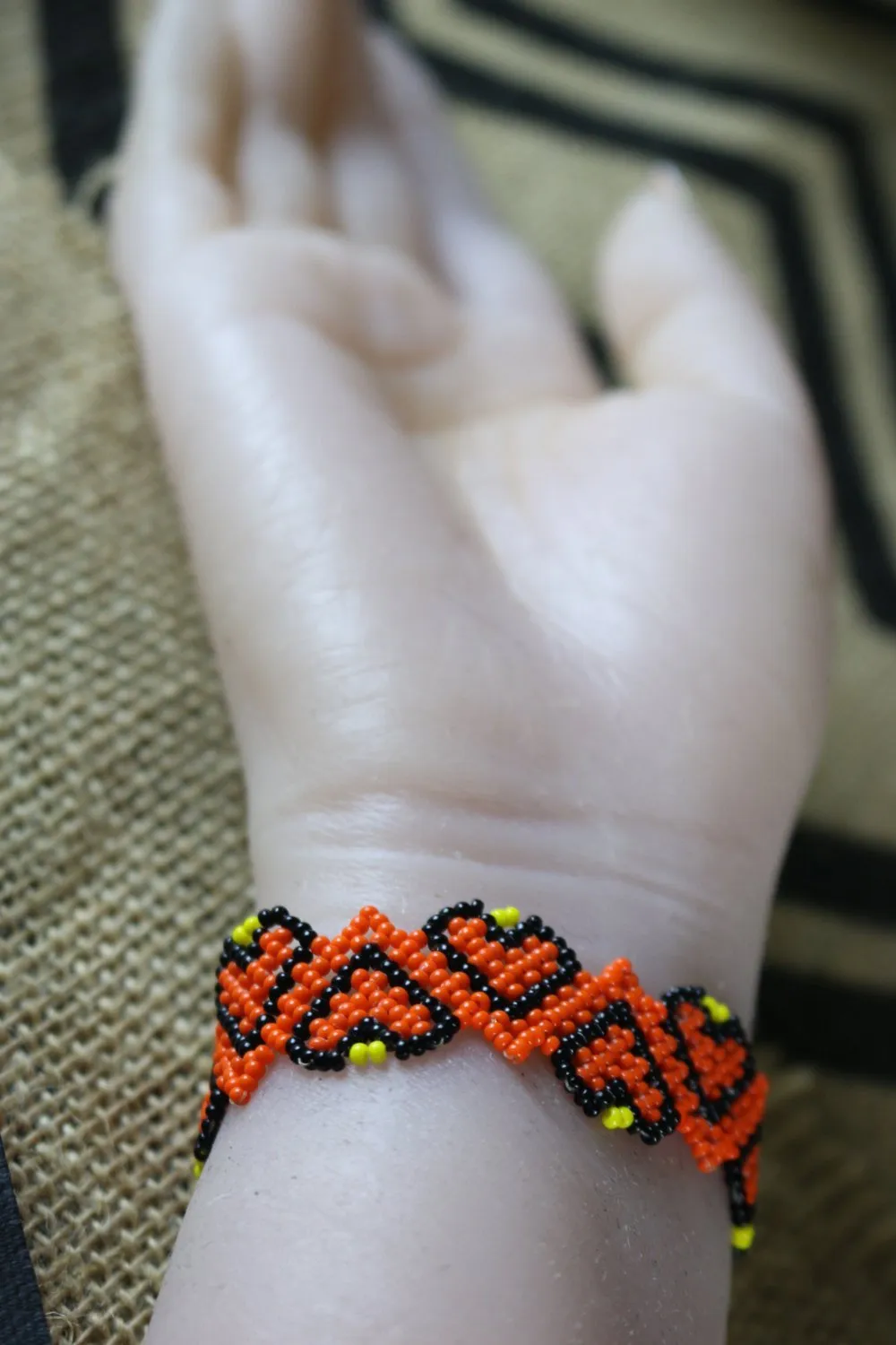 Art# K374  3   inch. Original Kayapo Traditional Peyote stitch Beaded Bracelet from Brazil