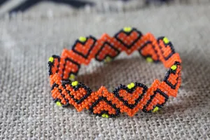 Art# K374  3   inch. Original Kayapo Traditional Peyote stitch Beaded Bracelet from Brazil