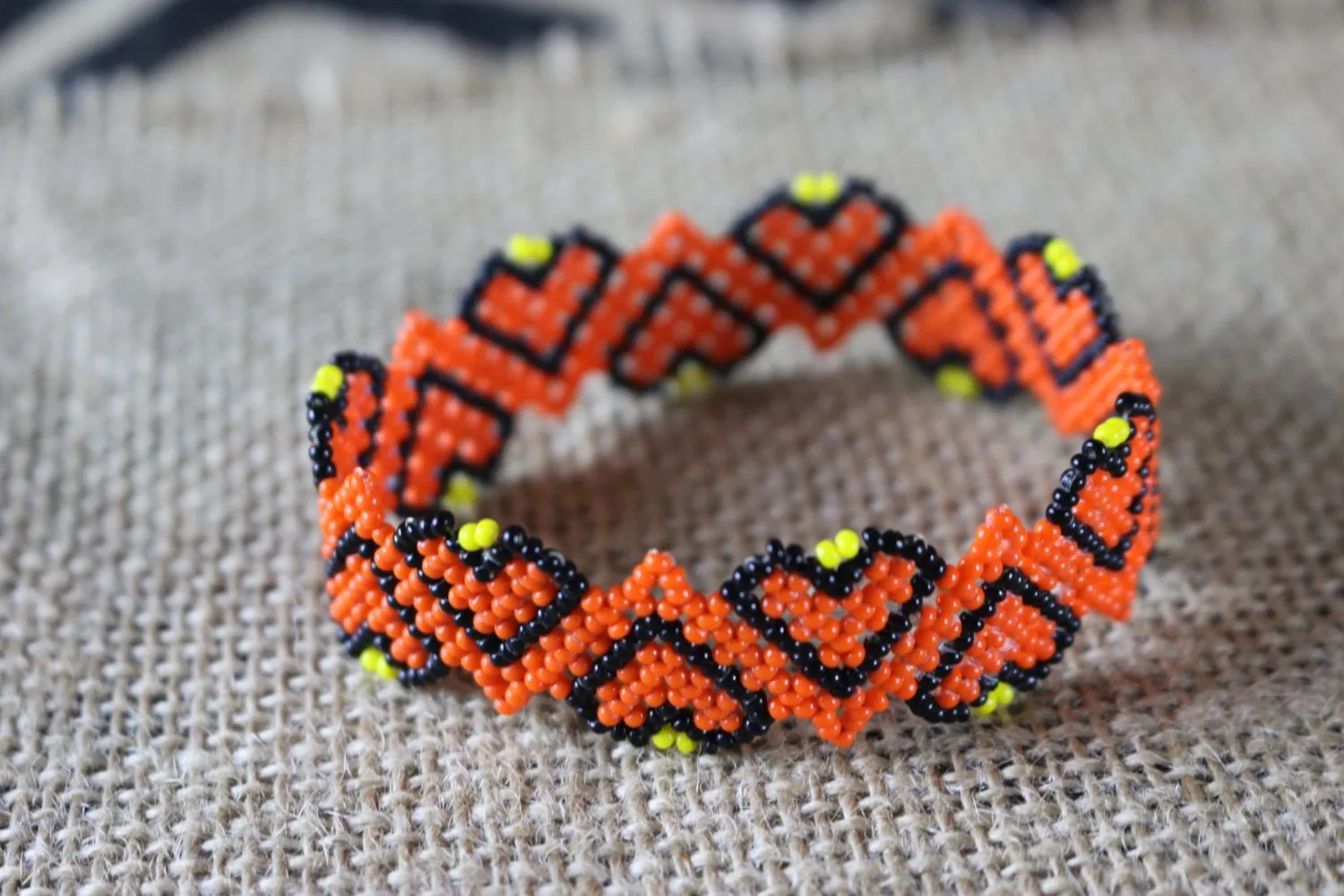 Art# K374  3   inch. Original Kayapo Traditional Peyote stitch Beaded Bracelet from Brazil