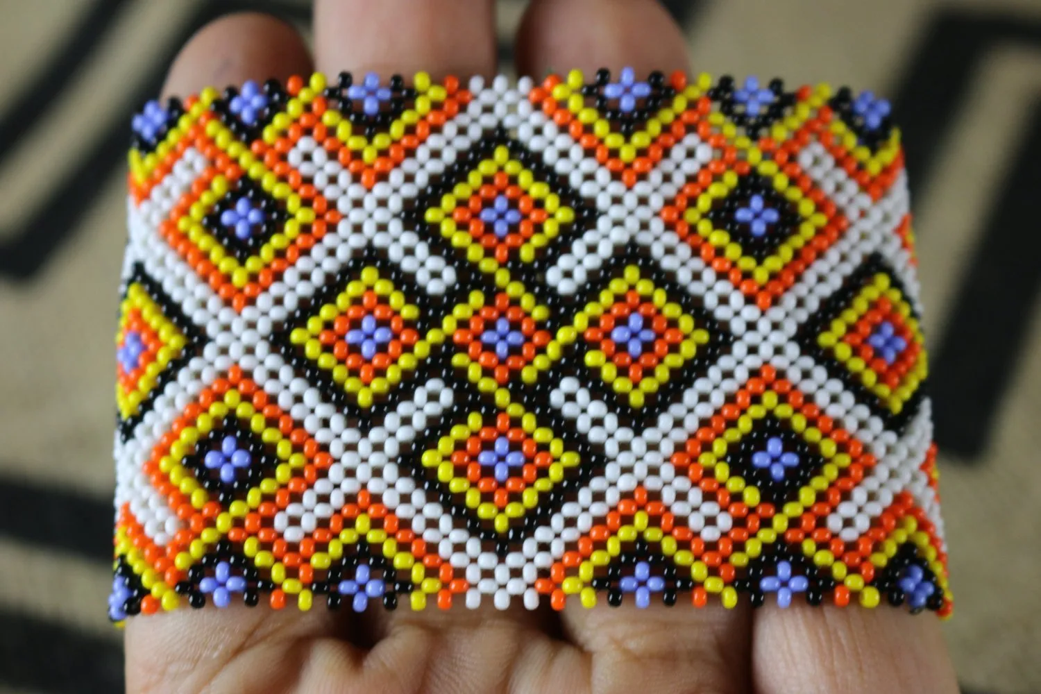 Art# K379  3  inch. Original Kayapo Traditional Peyote stitch Beaded Bracelet from Brazil