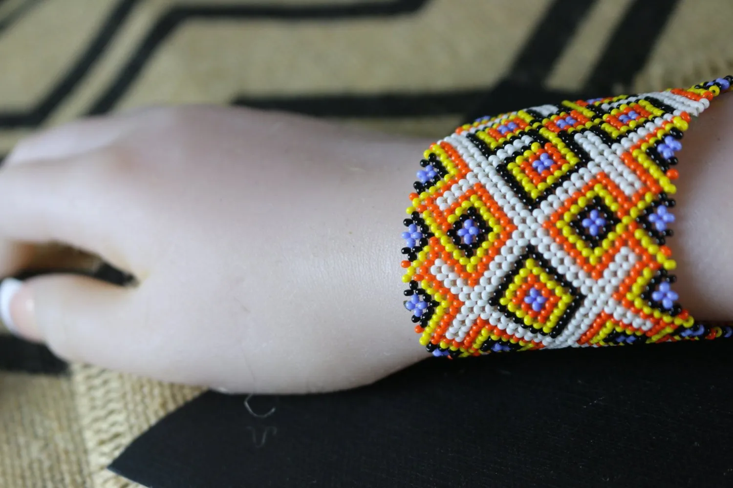 Art# K379  3  inch. Original Kayapo Traditional Peyote stitch Beaded Bracelet from Brazil