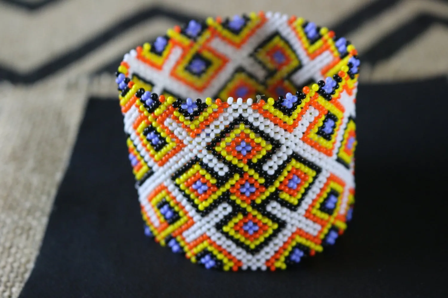 Art# K379  3  inch. Original Kayapo Traditional Peyote stitch Beaded Bracelet from Brazil