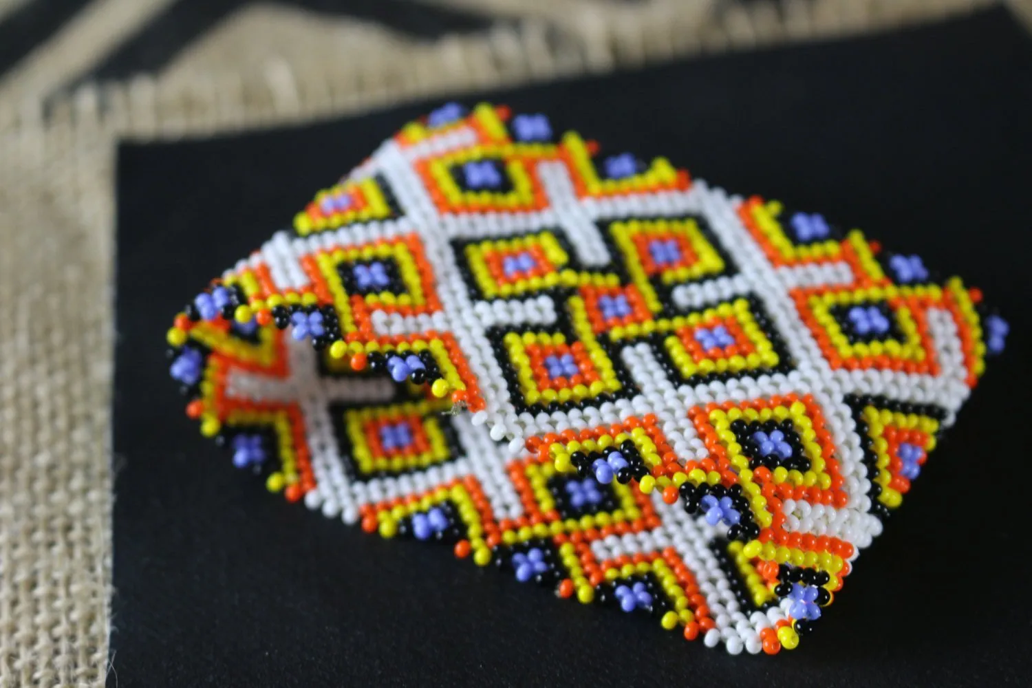 Art# K379  3  inch. Original Kayapo Traditional Peyote stitch Beaded Bracelet from Brazil