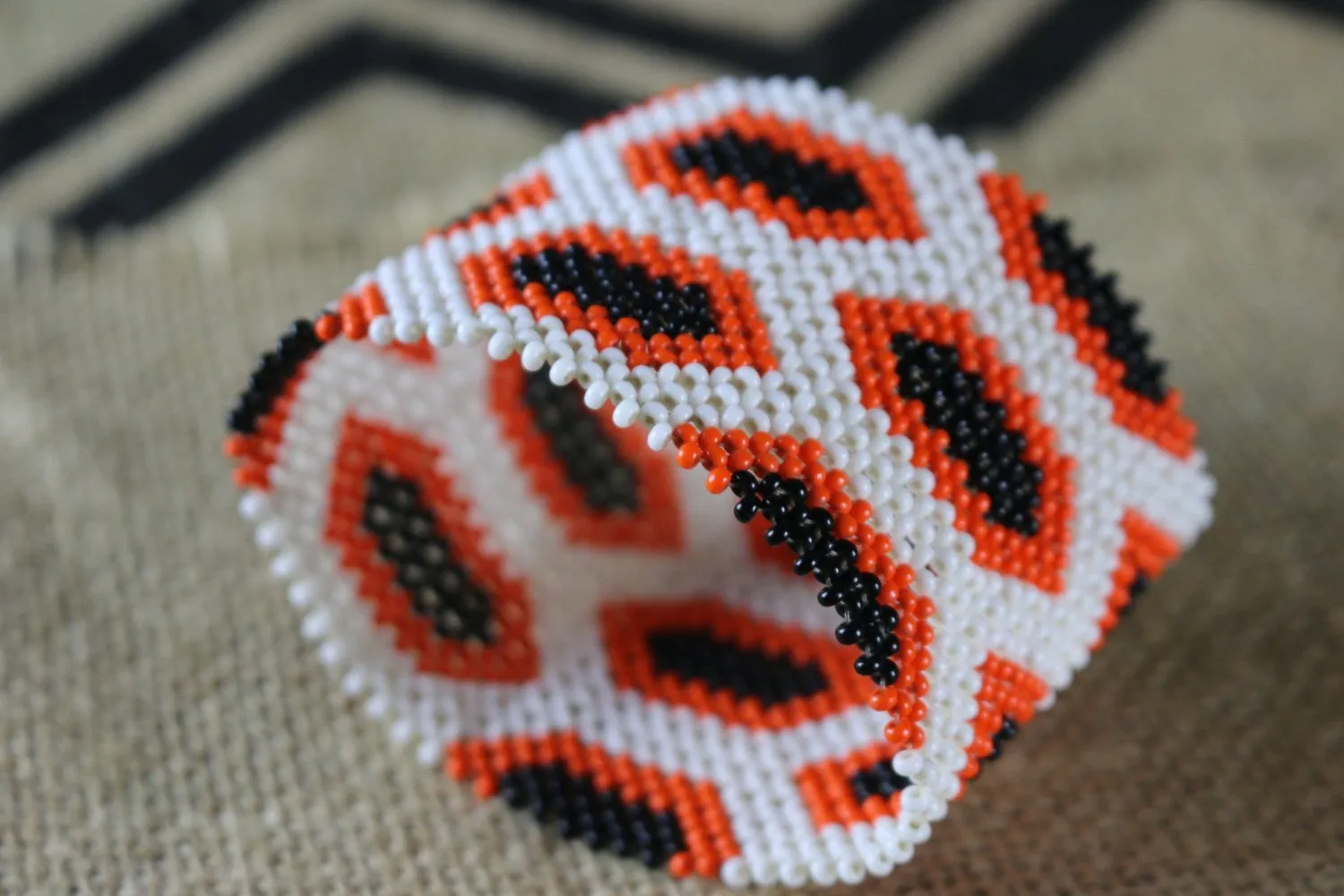 Art# K391- 3.5  inch. Original Kayapo Traditional Peyote stitch Beaded Bracelet from Brazil