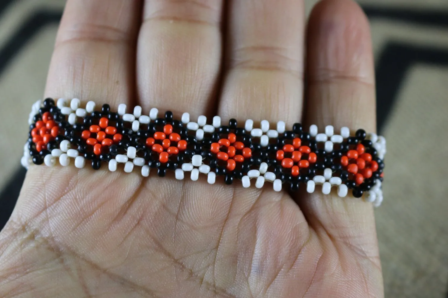 Art# K395  3.5  inch. Original Kayapo Traditional Peyote stitch Beaded Bracelet from Brazil