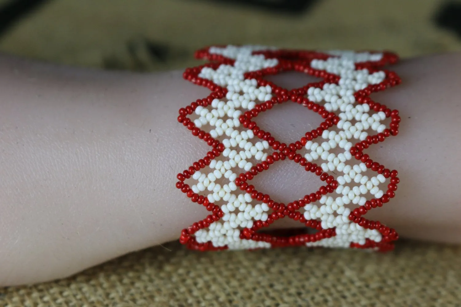 Art# K415 - 3 inch. Original Kayapo Traditional Peyote stitch Beaded Bracelet from Brazil