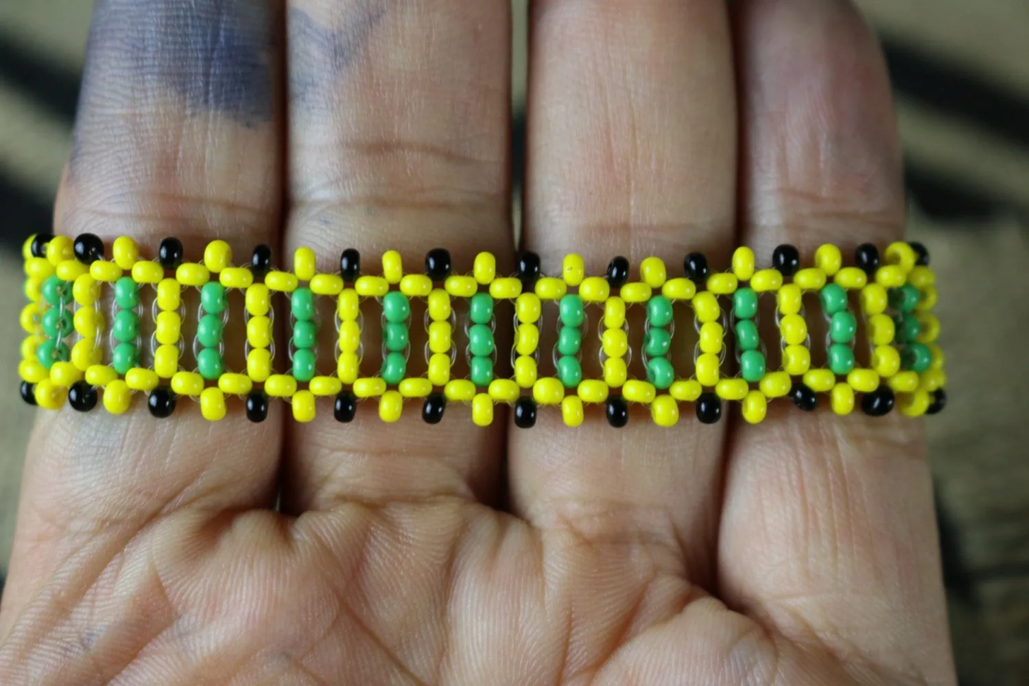Art# K421  3  inch. Original Kayapo Traditional Peyote stitch Beaded Bracelet from Brazil