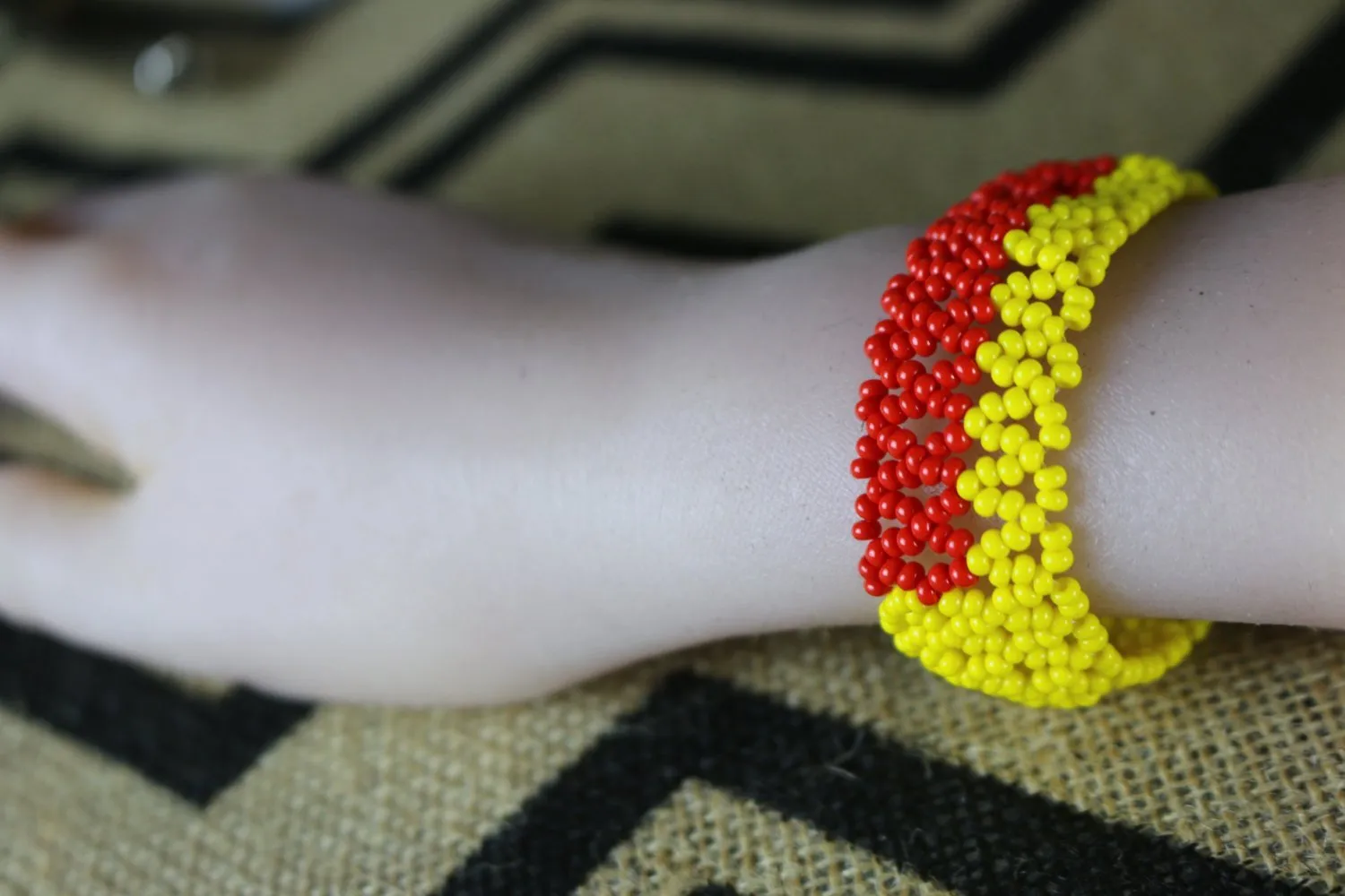 Art# K426 3.5  inch. Original Kayapo Traditional Peyote stitch Beaded Bracelet from Brazil