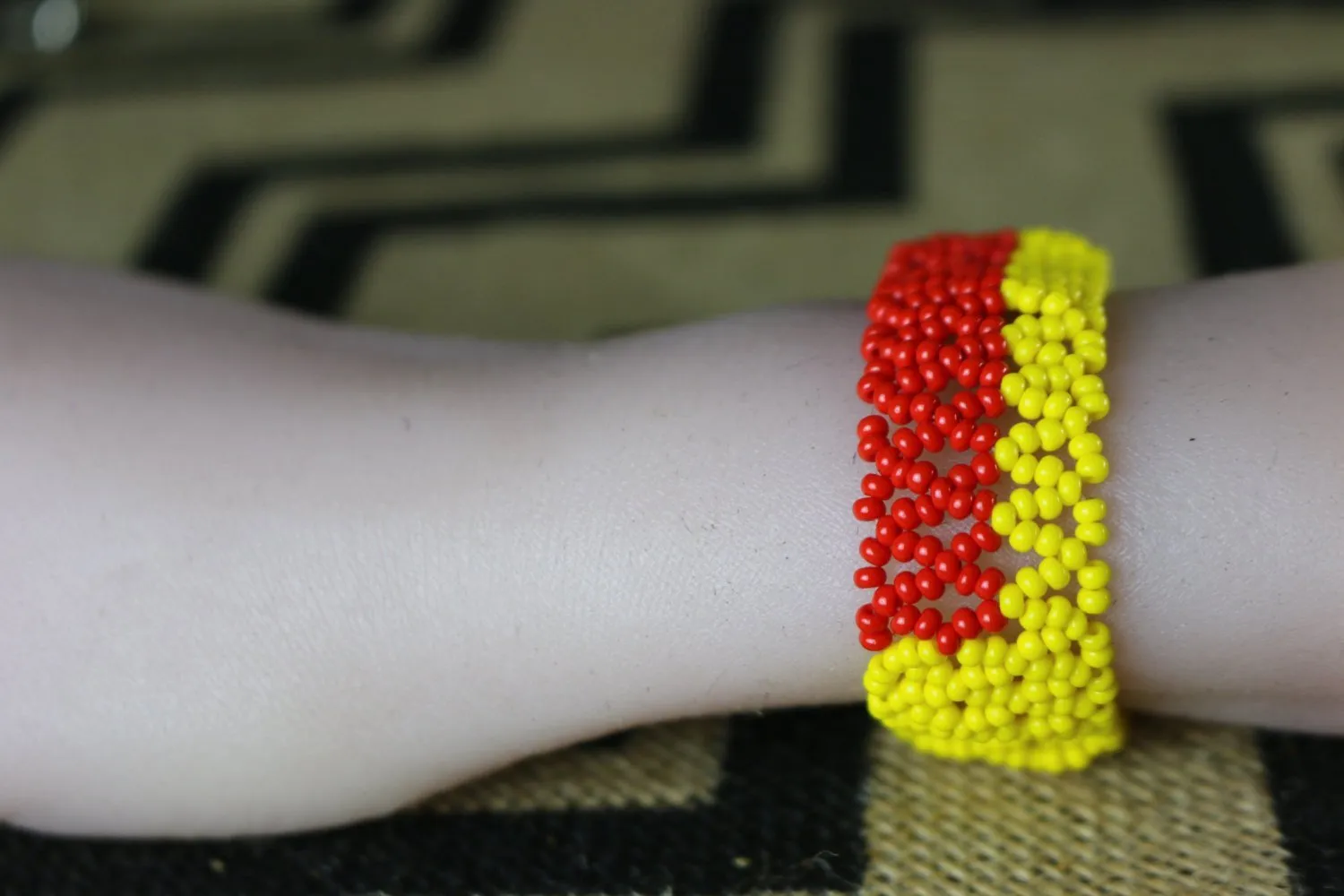 Art# K426 3.5  inch. Original Kayapo Traditional Peyote stitch Beaded Bracelet from Brazil