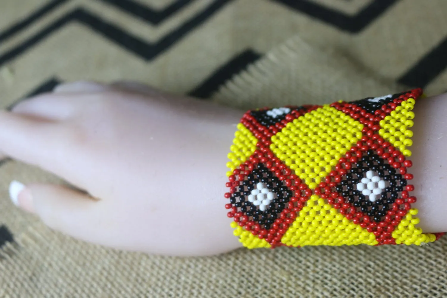Art# K61  3.5  inch Original Kayapo Traditional Peyote stitch Beaded Bracelet from Brazil.