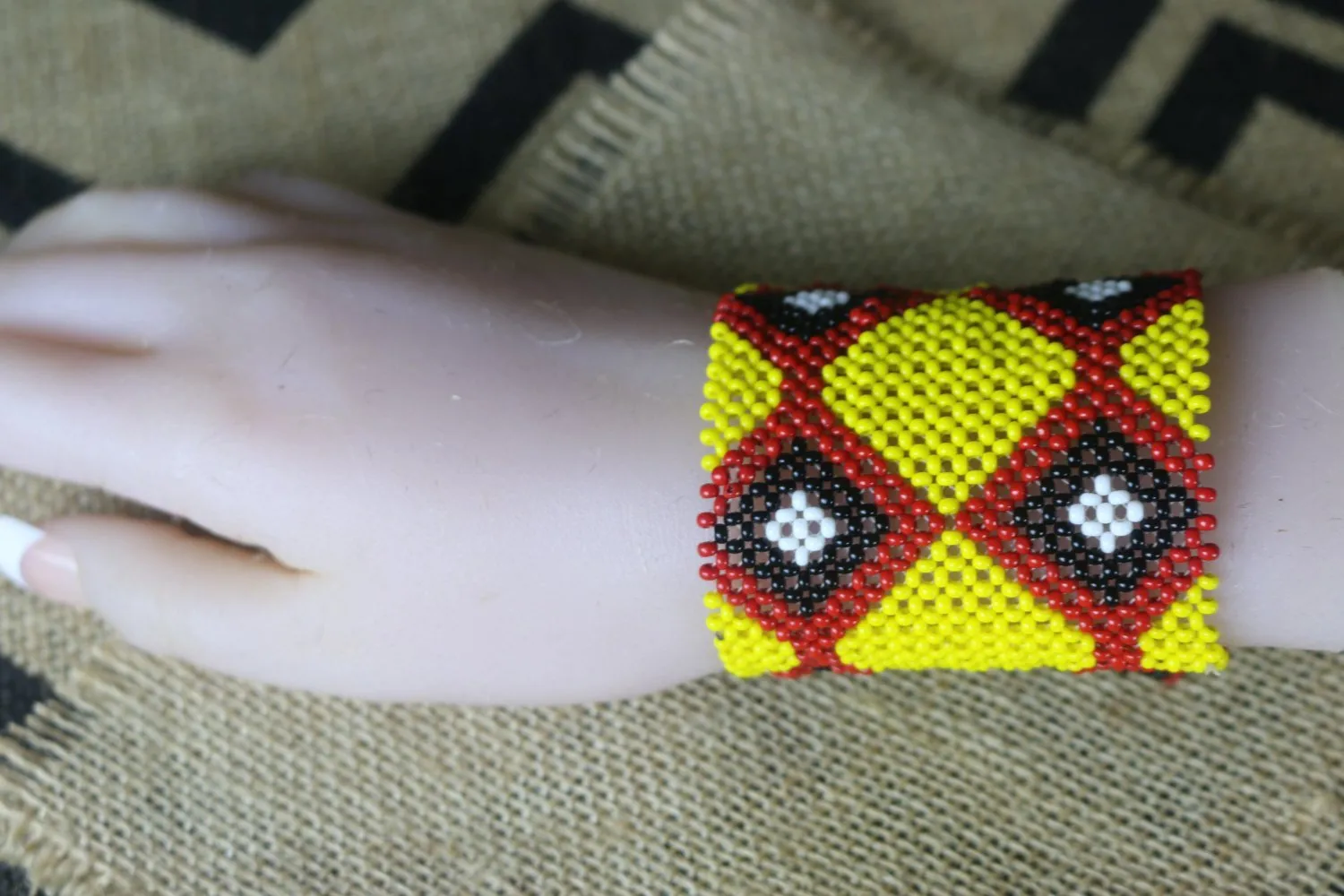 Art# K61  3.5  inch Original Kayapo Traditional Peyote stitch Beaded Bracelet from Brazil.