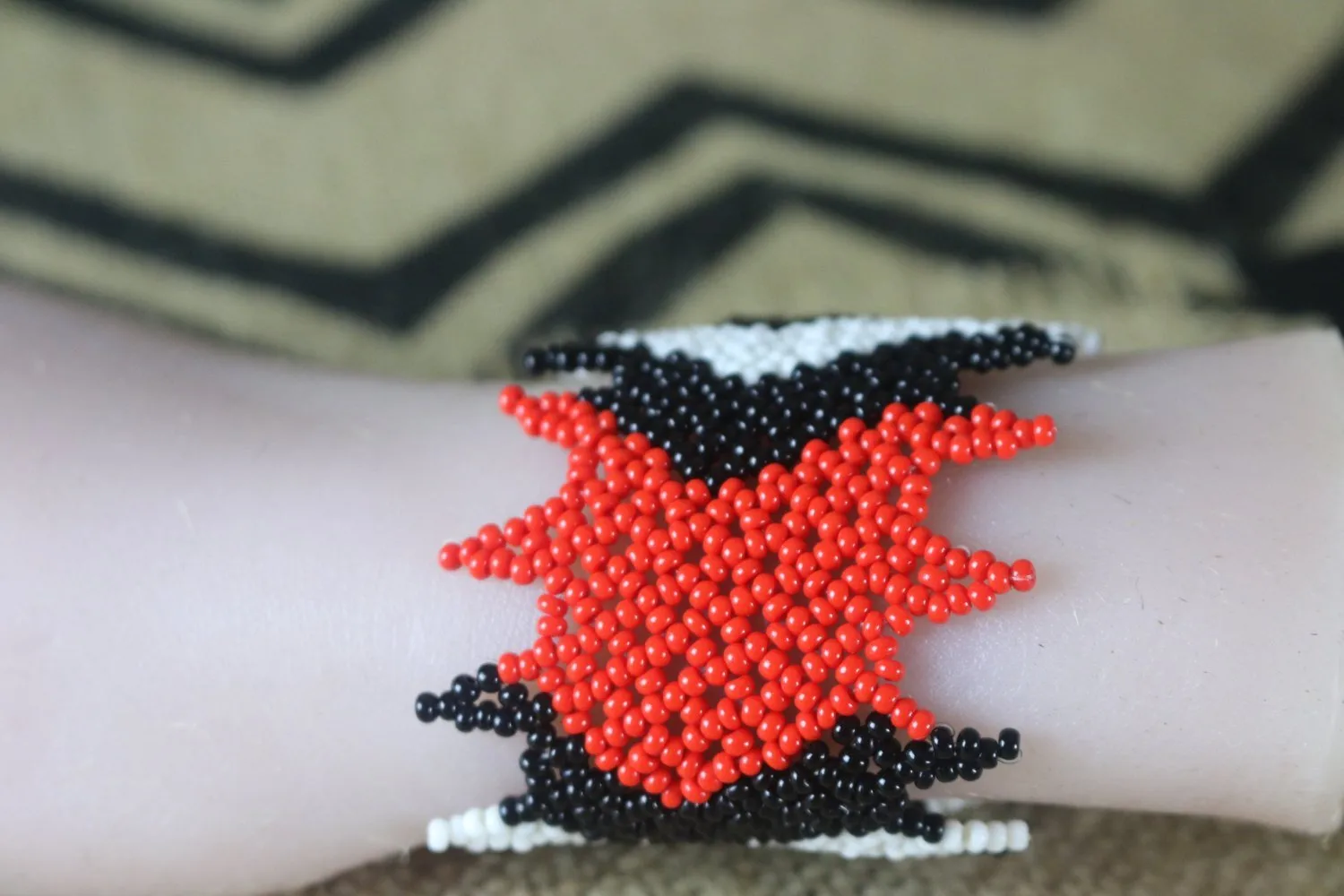 Art# K74  4 inch Original Kayapo Traditional Peyote stitch Beaded Bracelet from Brazil.
