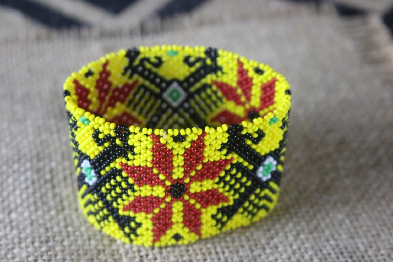Art# K80 3  inch  Original Kayapo Traditional Peyote stitch Beaded Bracelet from Brazil.