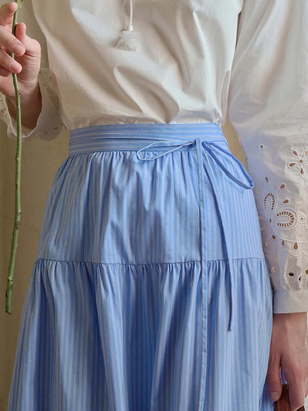Aubree Striped Cutout Embroidered A-line Skirt