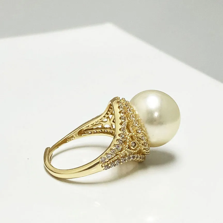 Ava South Sea Gold Pearl Pavé Ring
