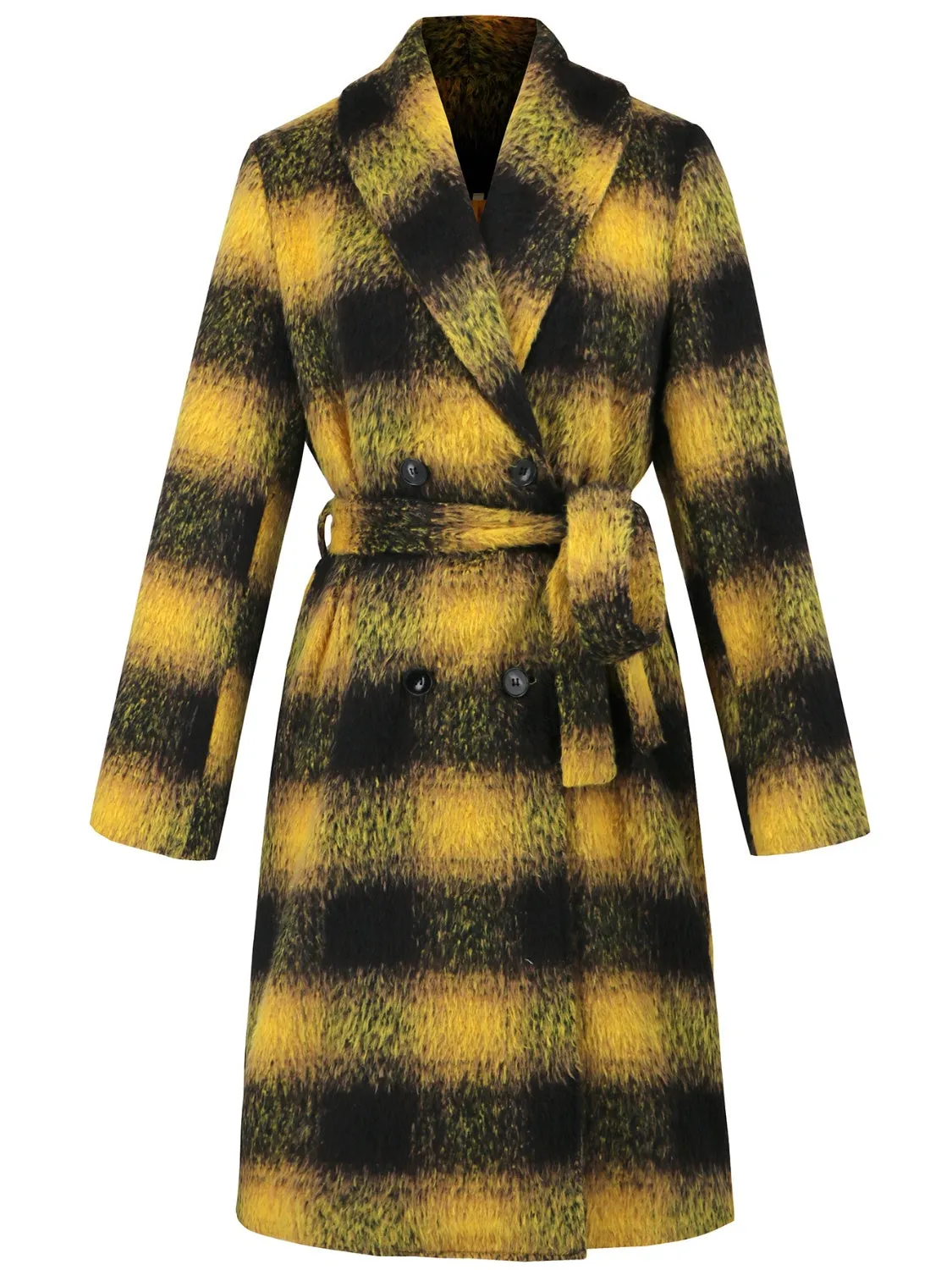 Avery Plaid Tie Waist Long Sleeve Coat
