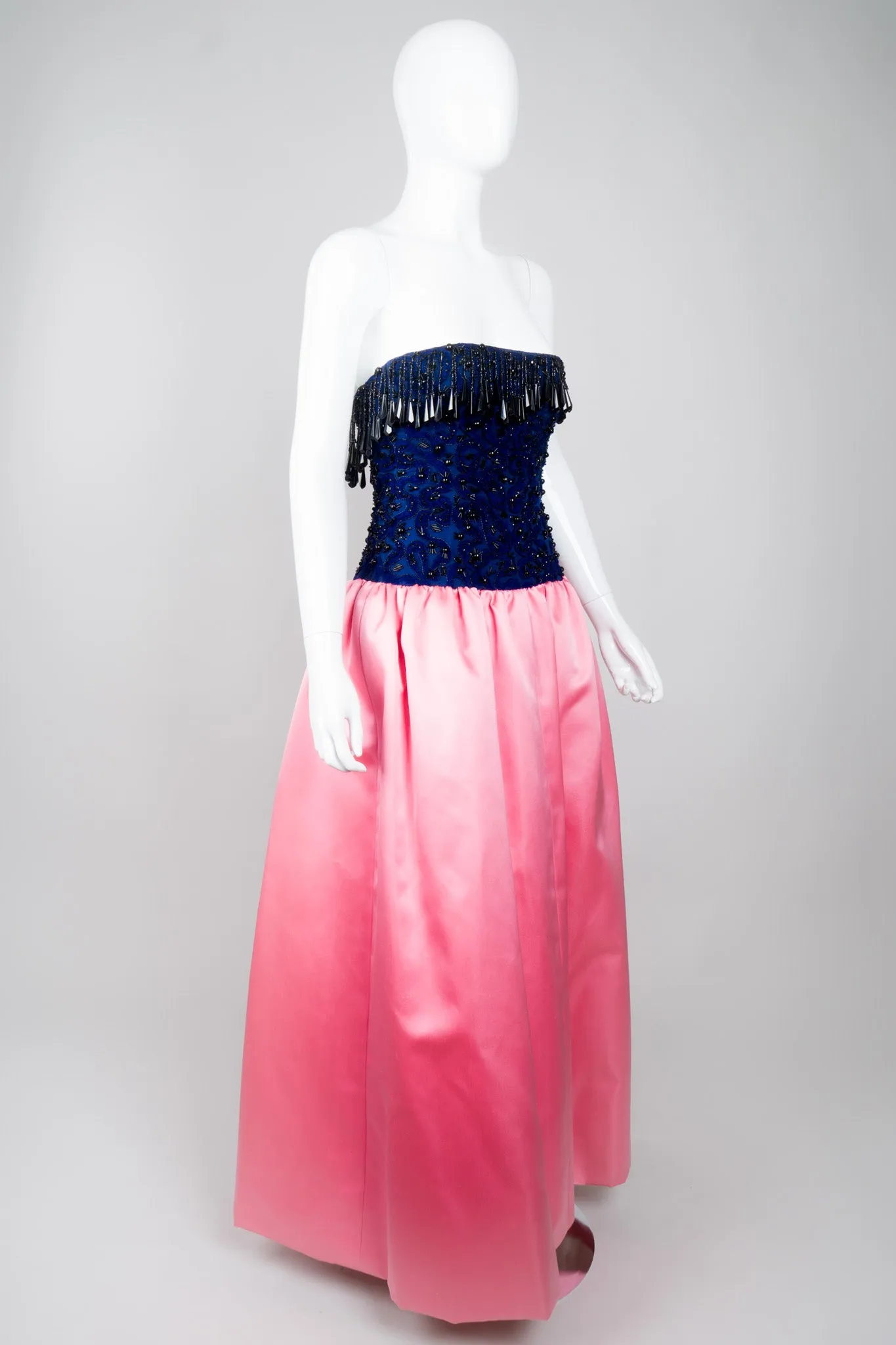 Bead Fringe Satin Gown