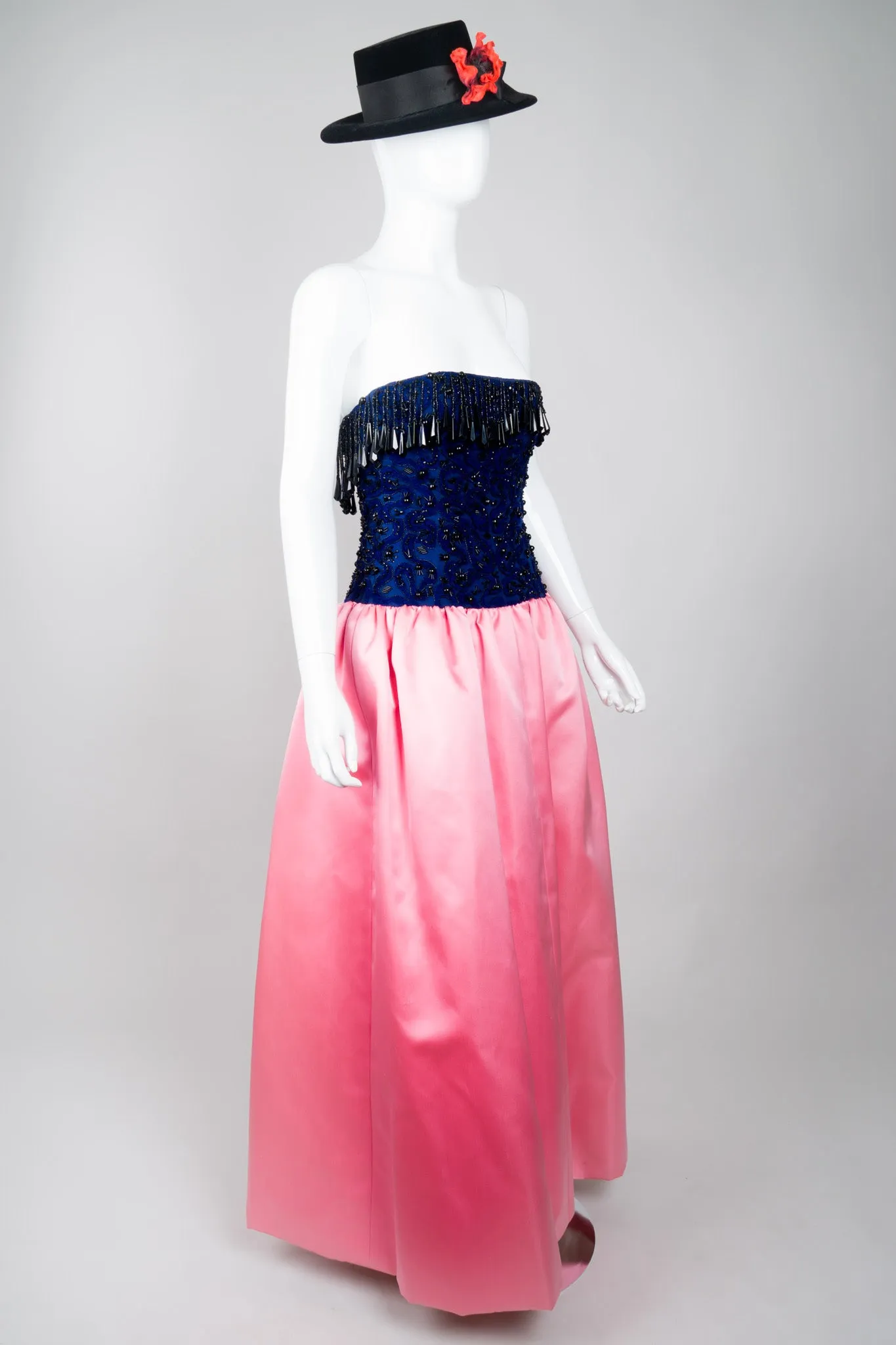 Bead Fringe Satin Gown