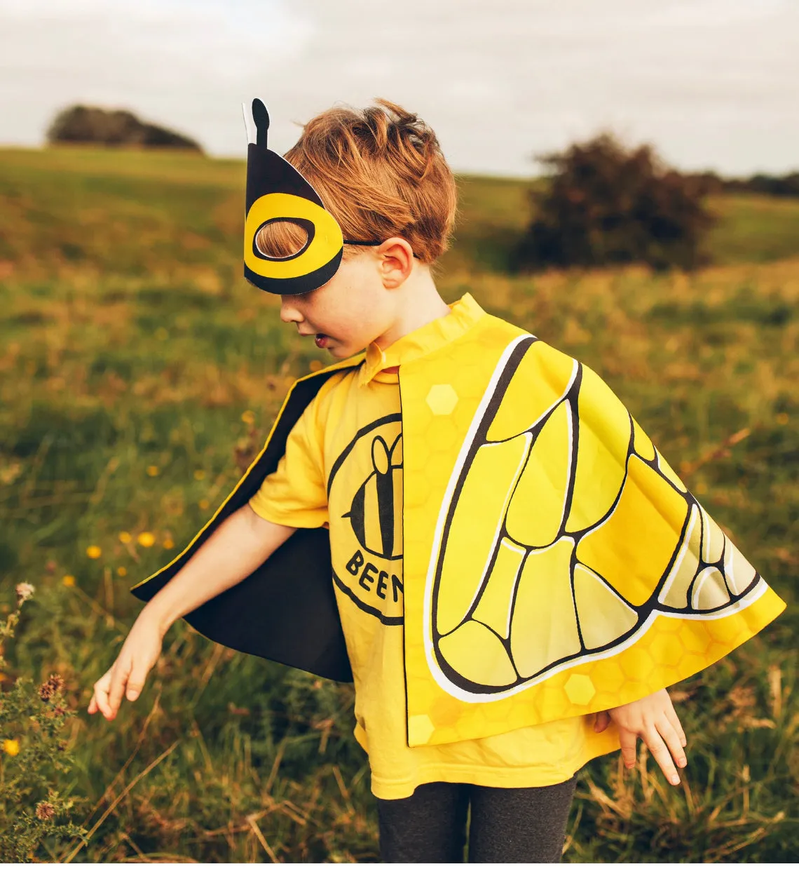 Bee Wings Cape and mask with bee wildflower seeds. 3-9yrs