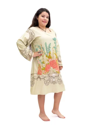 Beige Floral Cotton Kurti - Women's Shirt