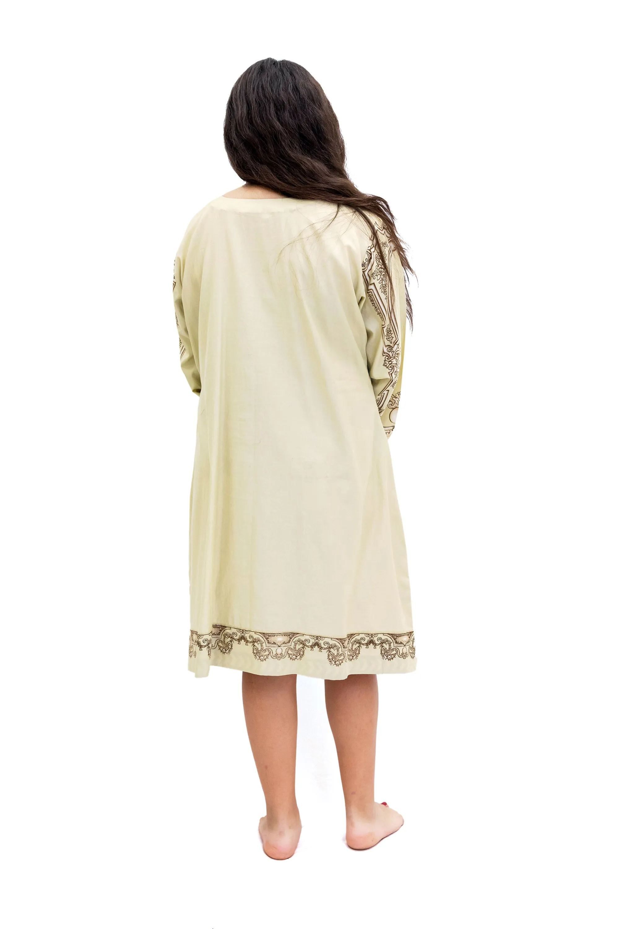 Beige Floral Cotton Kurti - Women's Shirt