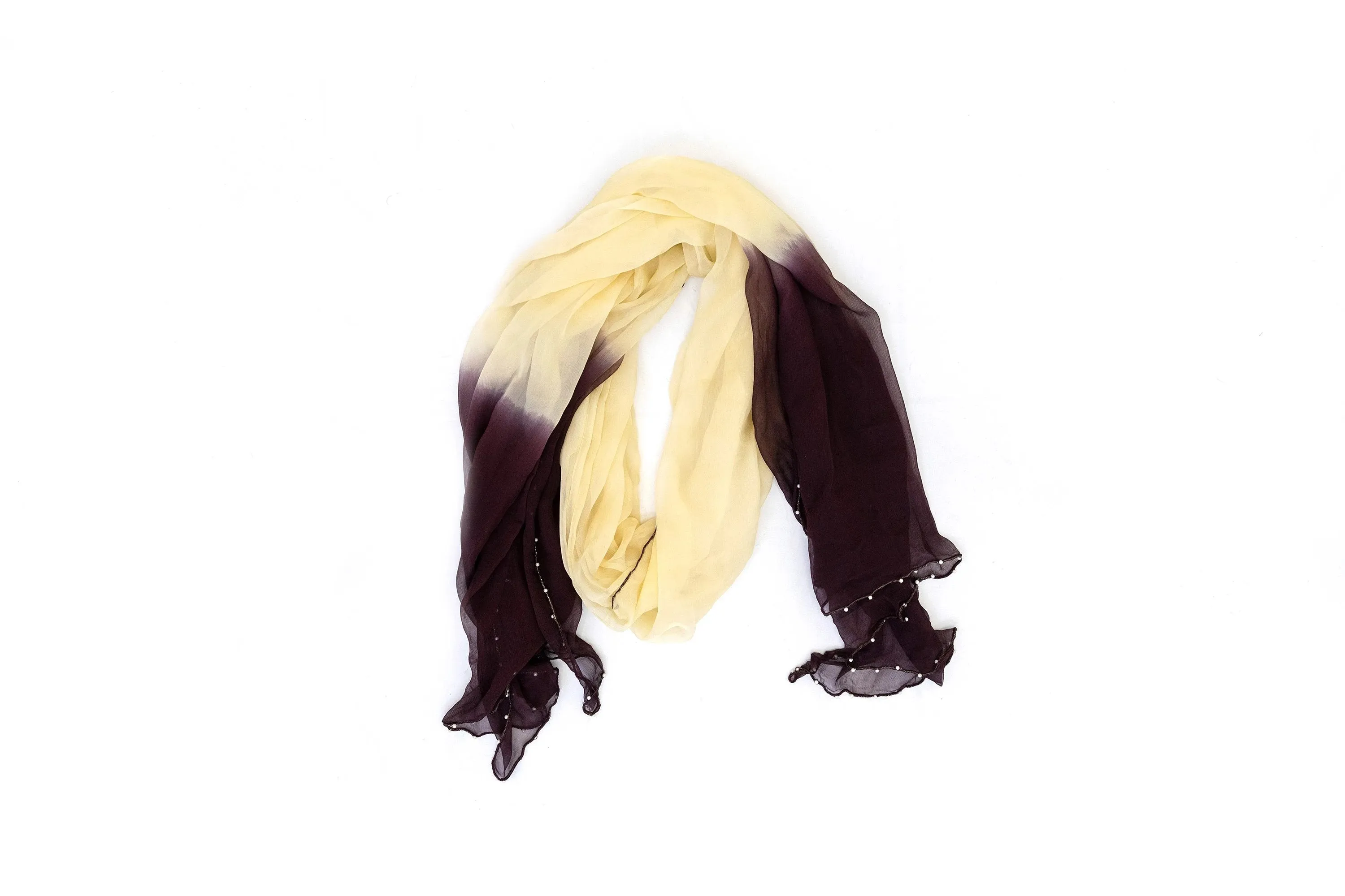Beige to Purple Ombré Chiffon Dupatta - Scarf